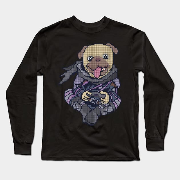 Pixel Gamer Pug - low-bit graphics - gift Long Sleeve T-Shirt by sweetczak